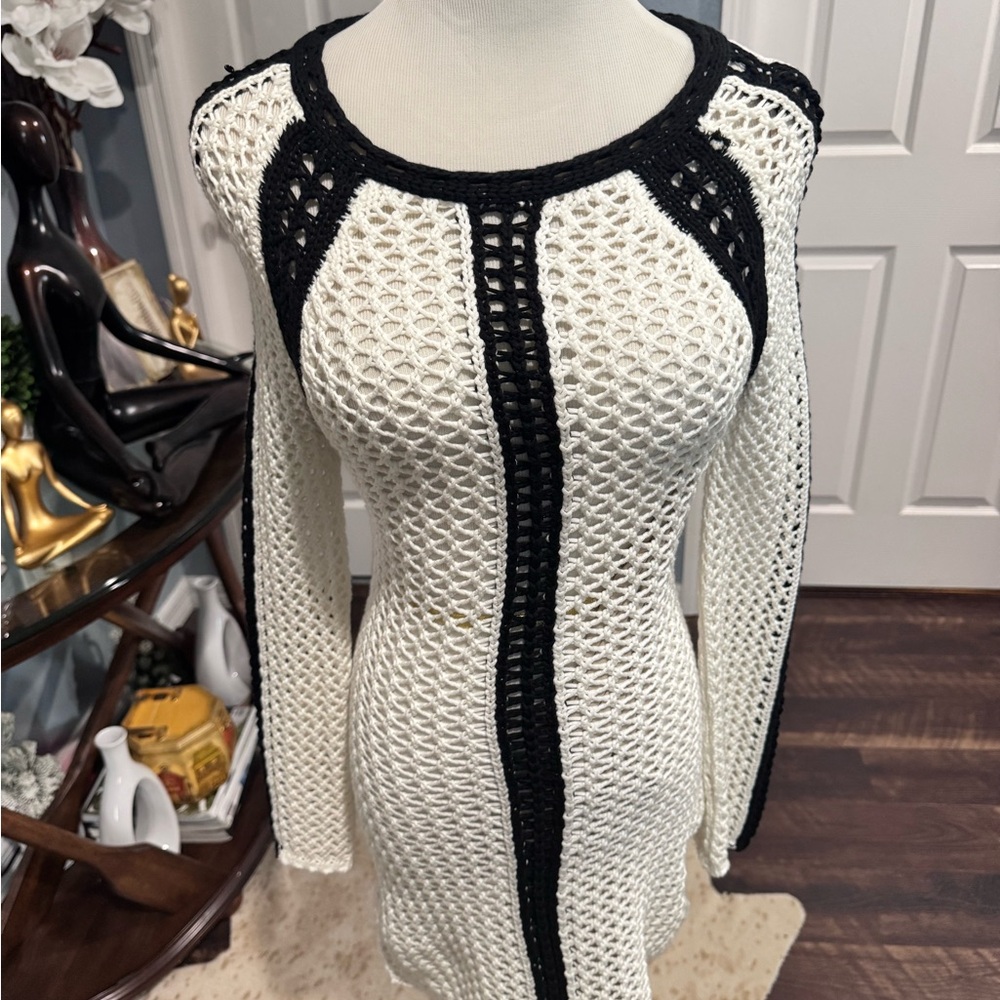 Marciano Black and White Crochet Dress